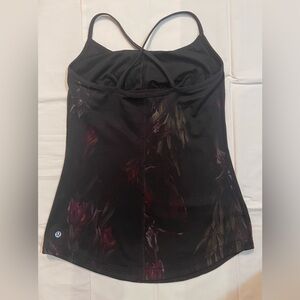 Lululemon Black Floral Criss Cross Strap Yoga Tank Flowy Athletic Cami Workout